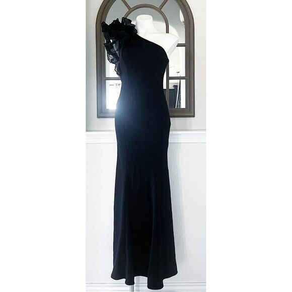 Aidan Mattox One-Shoulder Gown with Organza, Black, NWT, Size 4 - Picture 6 of 12